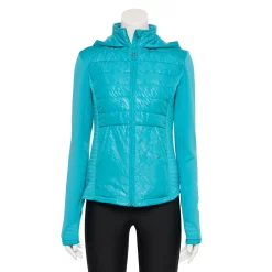Women's Tek Gear® Hooded Mixed-Media Jacket -Tek Gear shop 5561979 Teal Embossed Print