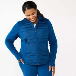 Plus Size Tek Gear® Hooded Mixed-Media Jacket -Tek Gear shop 5567937 Blue Crayon Dot Print
