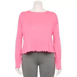 Plus Size Tek Gear® Lettuce-Edge Cross-Back Top -Tek Gear shop 5655893 Pink Bloom